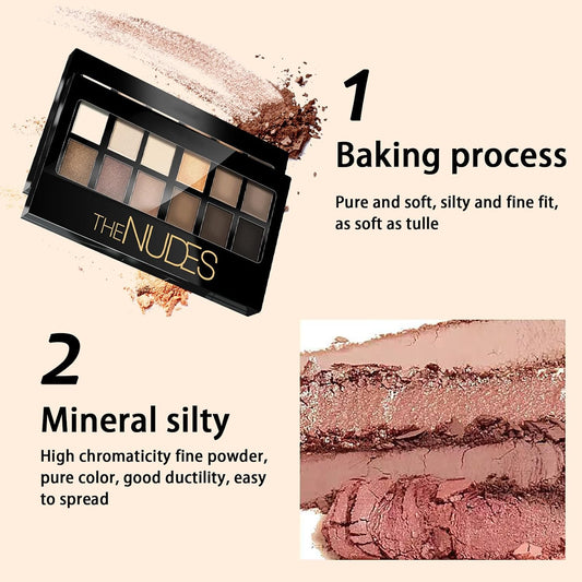 Smoky Brown Nude Eyeshadow Palette - Highly Pigmented Matte Shadows for Women, Waterproof & Long Lasting - 12 Shades with Dark Black & Brown Eyeshadow