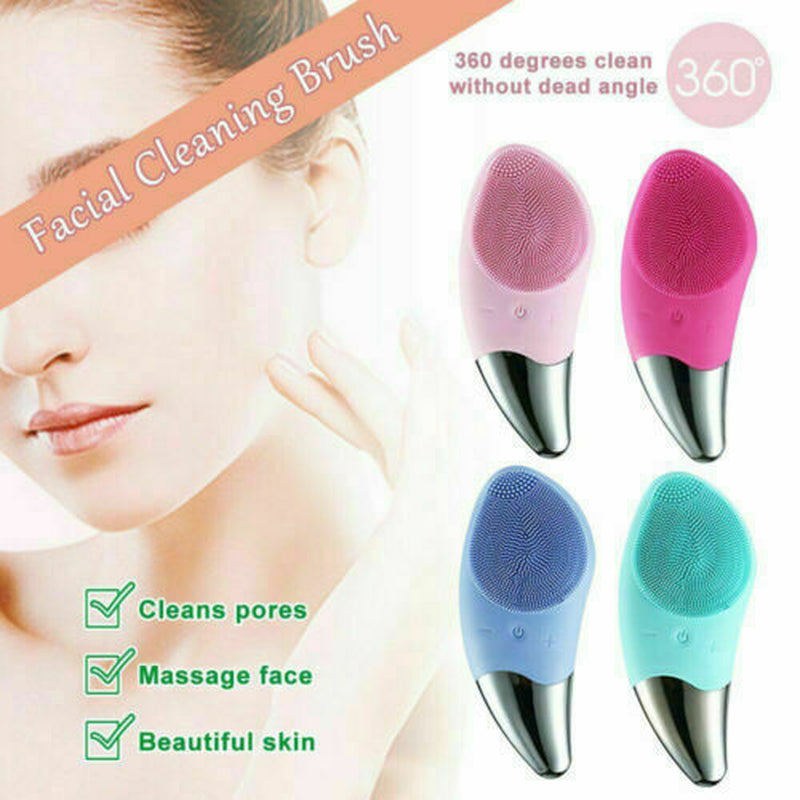 Electric Silicone Facial Cleansing Brush Face Skin Care Deep Cleaner Massager UK