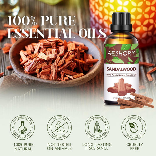Sandalwood Essential Oil 100Ml, 100% Pure Natural Sandalwood Oil, Perfect for Diffuser, Humidifier, Aromatherapy, Relax, Skin Care, Perfume & Candle Making