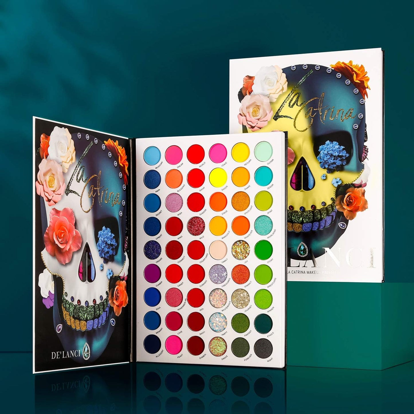 Large Eyeshadows Palette La-Catrina Makeup Pallet 54 Colours, High Pigment Colorful Neon Aurora Glow Eye Shadow Palette, for Christmas Halloween Festival Birthday Women Girl Makeup Gift