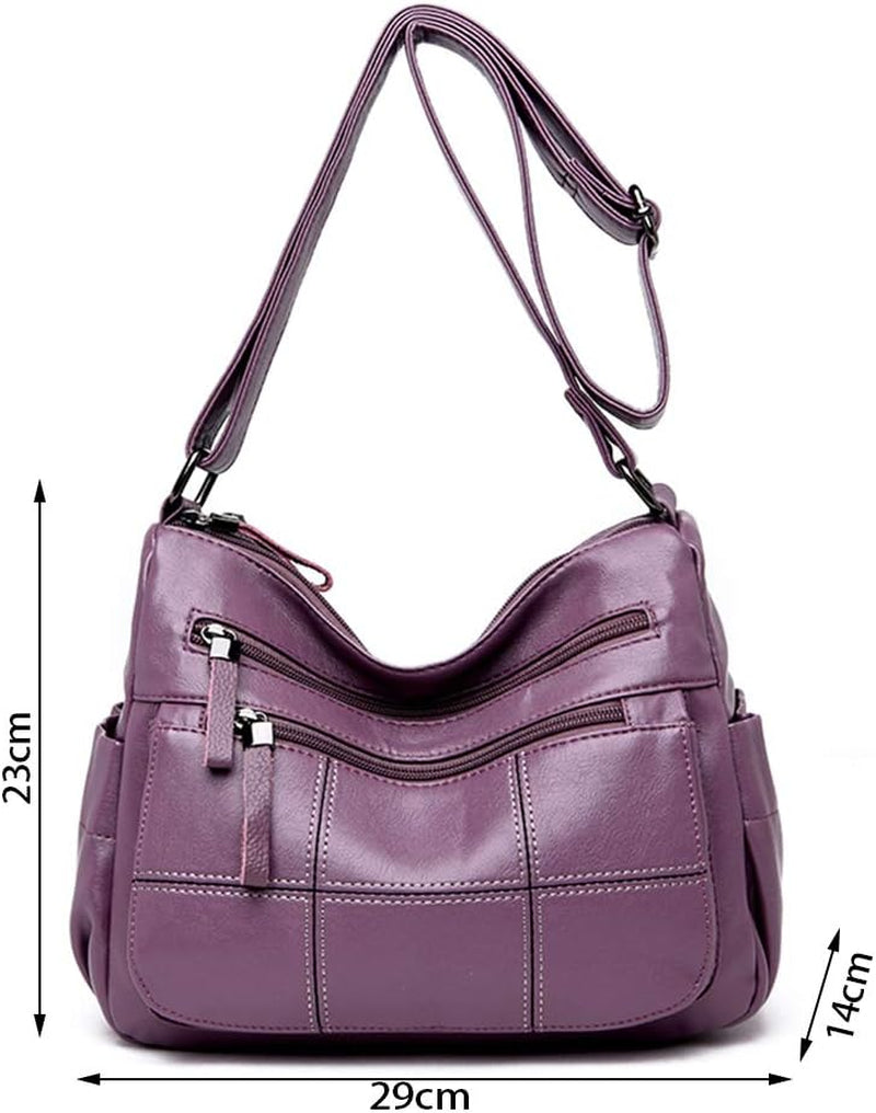 Soft Ladies Leather Crossbody Bags Girls Lightweight Shoulder Handbags for Women Multi-Pocket with Adjustable Shoulder Strap