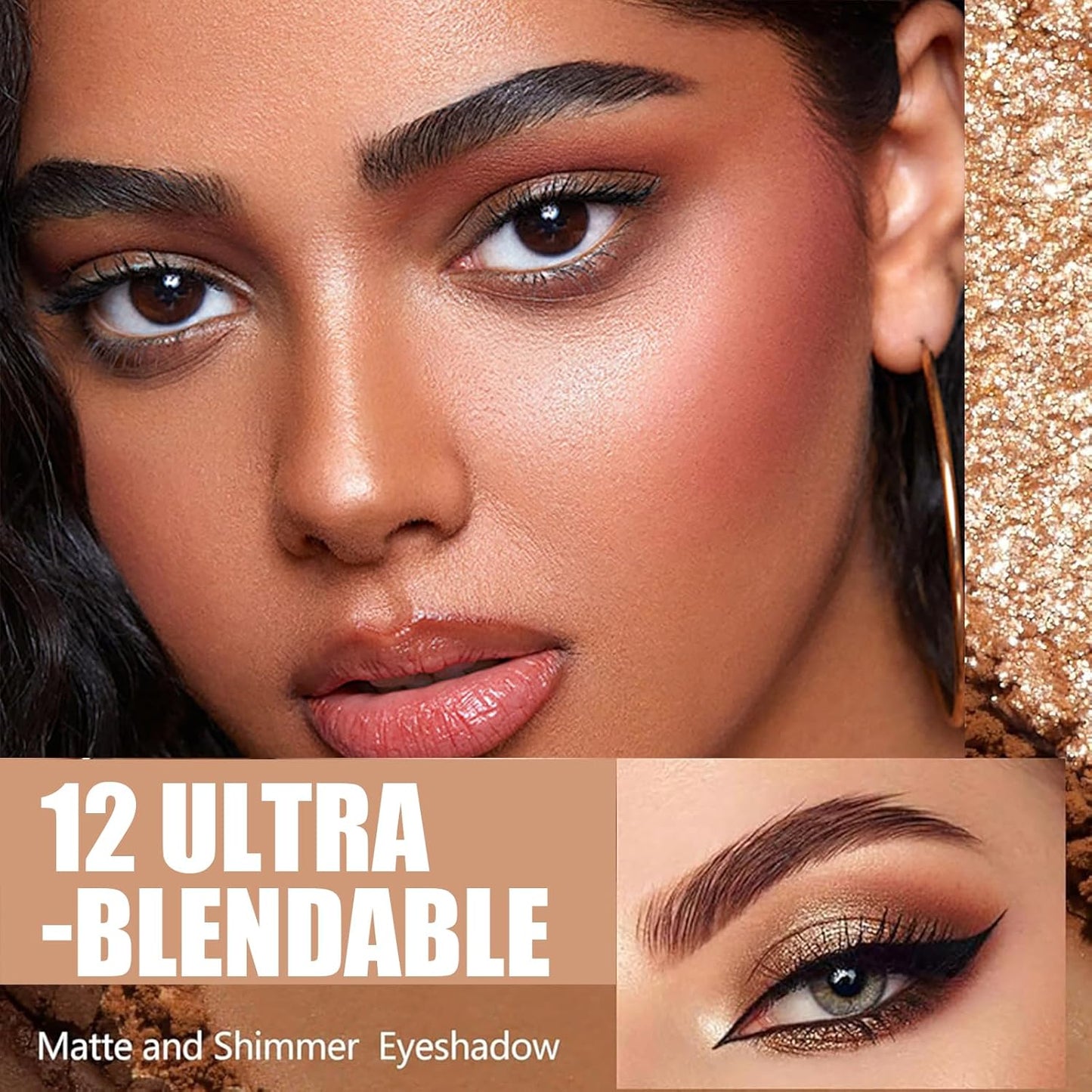 Smoky Nude Eyeshadow Palette - Highly Pigmented, Waterproof, Long-Lasting Matte & Shimmer Makeup with 12 Brown Shades