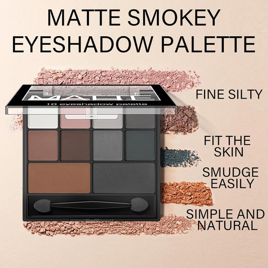 Matte Smokey Eyeshadow Palette - Highly Pigmented Waterproof Grey & Black Eye Shadow with Dual-Ended Brush for Long-Lasting Makeup Look - Suitable for Women