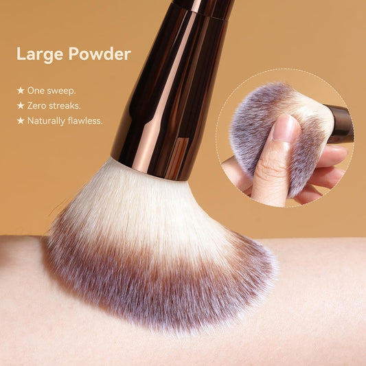 Make up Brush 4 PCS Foundation Kabuki Brush Double-Ended Contour Brush for Liquid Powder Concealer Cream Cosmetics Blending Blush Face Makeup Tools Kit (Coffee)