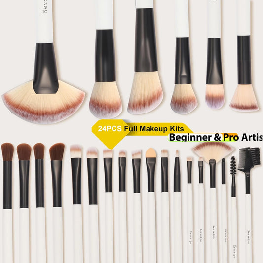 Makeup Brushes for Women, 28PCS Full Makeup Kits Include 24 Makeup Brushes, 2 Large Beauty Sponge, 1 Face Mask Spatula, 1 Brush Cleaning Egg, Makeup Brush Set with Travel-Friendly Case, Panda White