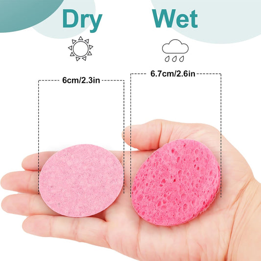 60Pcs Facial Sponges Compressed Face Sponges Cleansing 100% Natural Wood Pulp Cotton Face Exfoliator Pad Sponge Face Cleansing Pads for Daily Skin Care Deep Cleaning Makeup Removal (Pink)