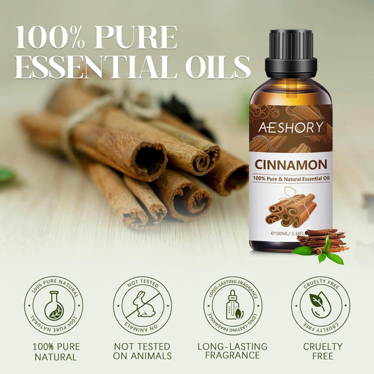 Cinnamon Essential Oil 100Ml, 100% Pure Natural Cinnamon Bark Oil for Diffuser, Humidifier, Aromatherapy, Home Cleaning, Skin Care, Breath Freshening