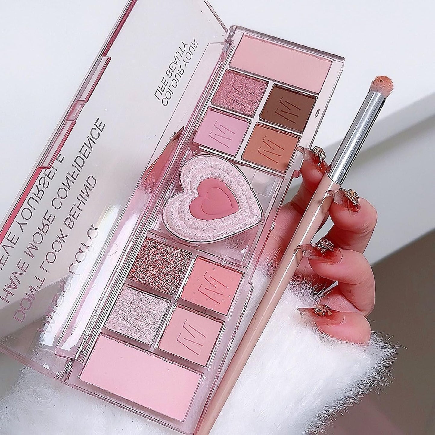Pink Eyeshadow Palette, 12 Colour Nude Pink Matte Shimmer Glitter Eye Shadow Pallets for Women, Natural Long Lasting Highly Pigmented Eyeshadow Blush Make-Up Palettes