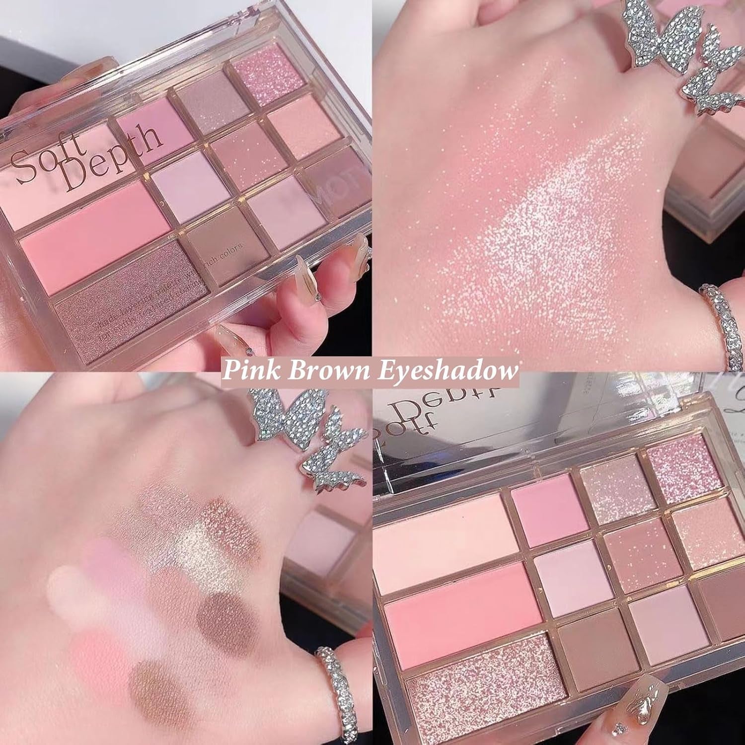 Pink Eyeshadow Palette, Nude Pink Matte Shimmer Glitter Eye Shadow Pallets for Women, 12 Colour Natural Long Lasting Highly Pigmented Pink Brown Eyeshadow Blush Make-Up Palettes