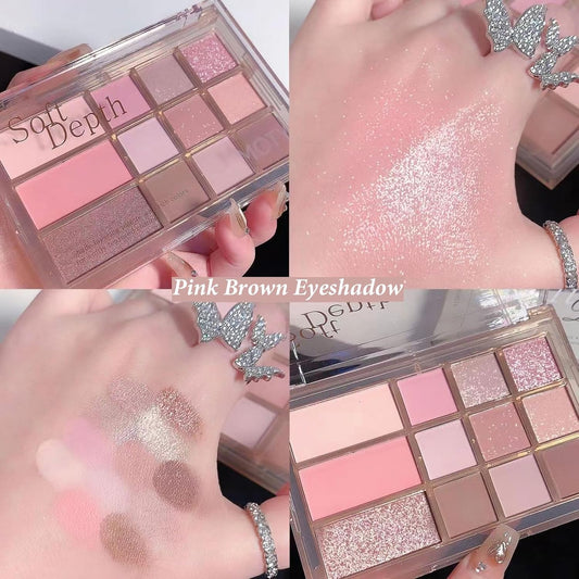 Pink Eyeshadow Palette, Nude Pink Matte Shimmer Glitter Eye Shadow Pallets for Women, 12 Colour Natural Long Lasting Highly Pigmented Pink Brown Eyeshadow Blush Make-Up Palettes