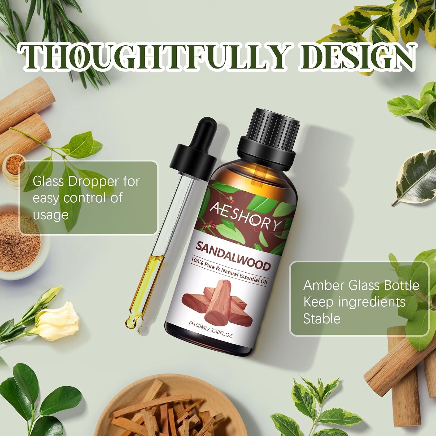 Sandalwood Essential Oil 100Ml, 100% Pure Natural Sandalwood Oil, Perfect for Diffuser, Humidifier, Aromatherapy, Relax, Skin Care, Perfume & Candle Making