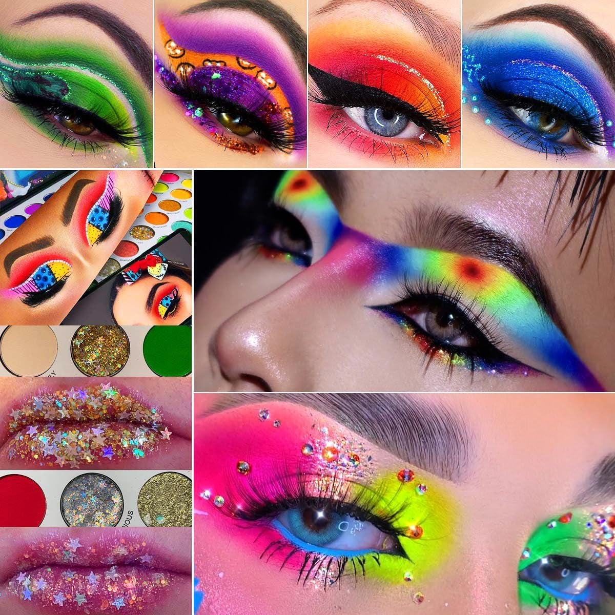 Large Eyeshadows Palette La-Catrina Makeup Pallet 54 Colours,  High Pigment Colorful Neon Aurora Glow Eye Shadow Palette, for Christmas Halloween Festival Birthday Women Girl Makeup Gift