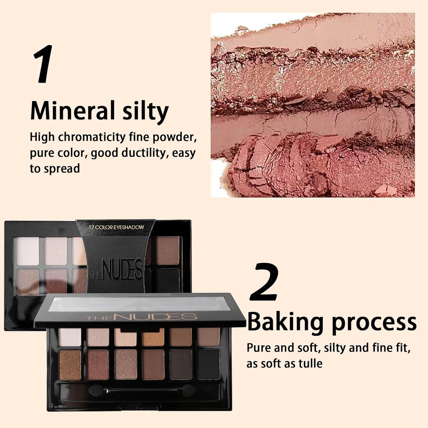Smoky Nude Eyeshadow Palette - Highly Pigmented, Waterproof, Long-Lasting Matte & Shimmer Makeup with 12 Brown Shades