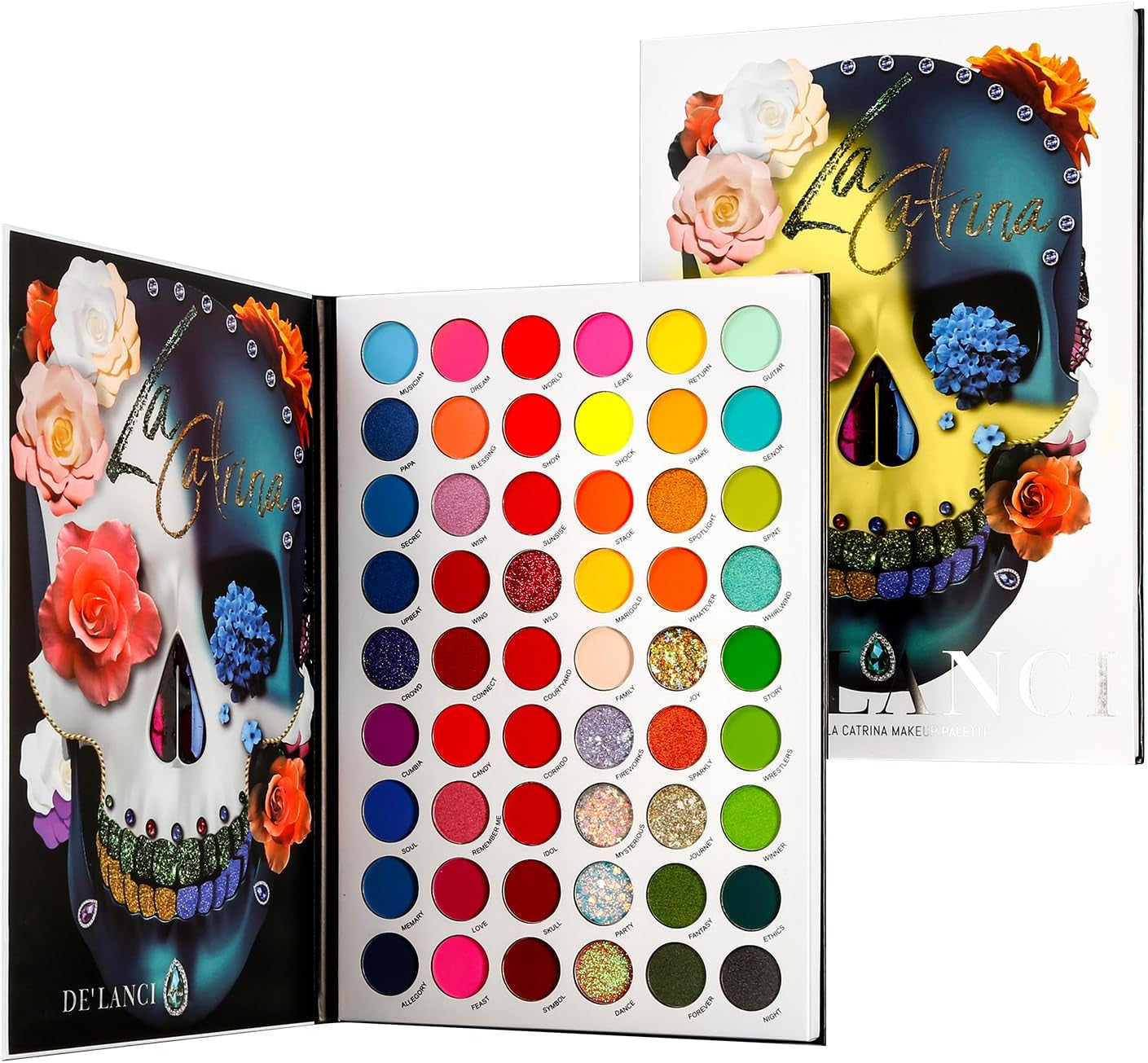 Large Eyeshadows Palette La-Catrina Makeup Pallet 54 Colours,  High Pigment Colorful Neon Aurora Glow Eye Shadow Palette, for Christmas Halloween Festival Birthday Women Girl Makeup Gift