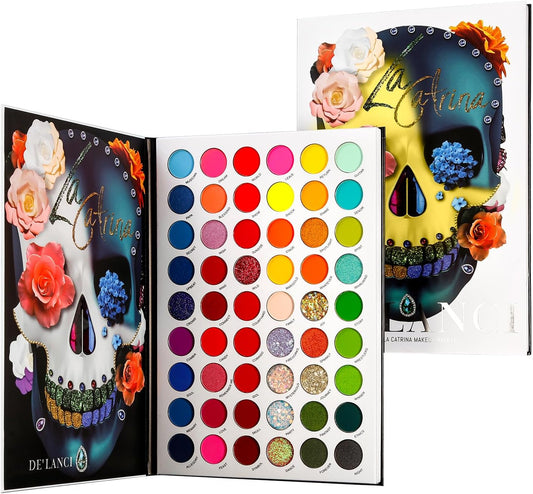 Large Eyeshadows Palette La-Catrina Makeup Pallet 54 Colours,  High Pigment Colorful Neon Aurora Glow Eye Shadow Palette, for Christmas Halloween Festival Birthday Women Girl Makeup Gift