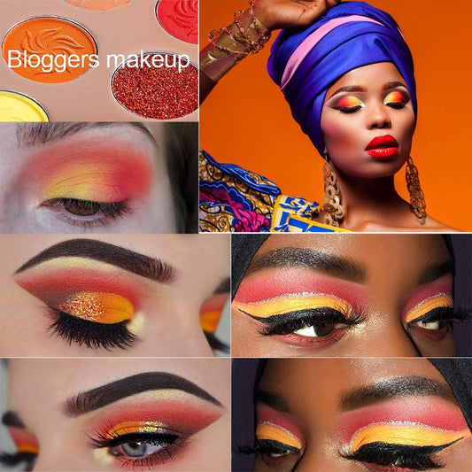 Red Orange Eyeshadow Palette, Highly Pigmented Warm Eye Shadow Palettes Glitter Matte Shimmer, Neutral Brown Yellow Gold Fall Sunset Eyeshadow Pallet, for Halloween Pumpkin Makeup