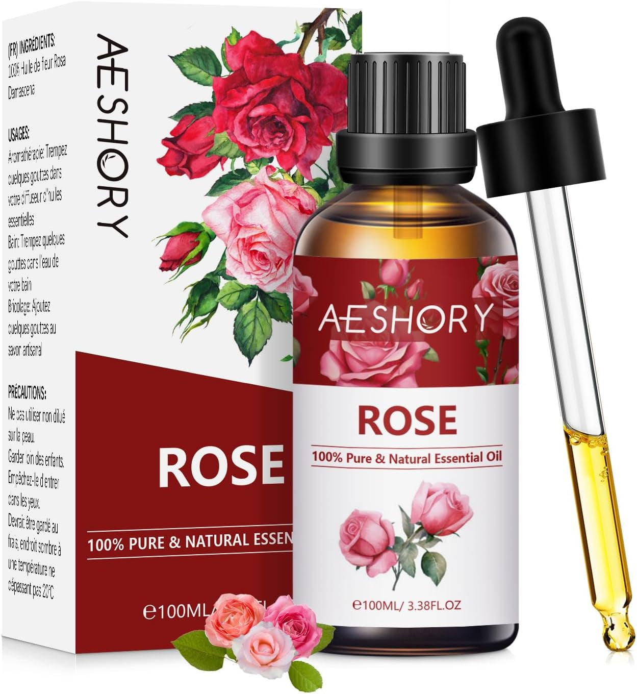 Rose Essential Oil 100Ml, 100% Pure Natural Rose Oil for Diffuser, Humidifier, Aromatherapy, Better Sleep, Skin Care, Perfume & Candle Making