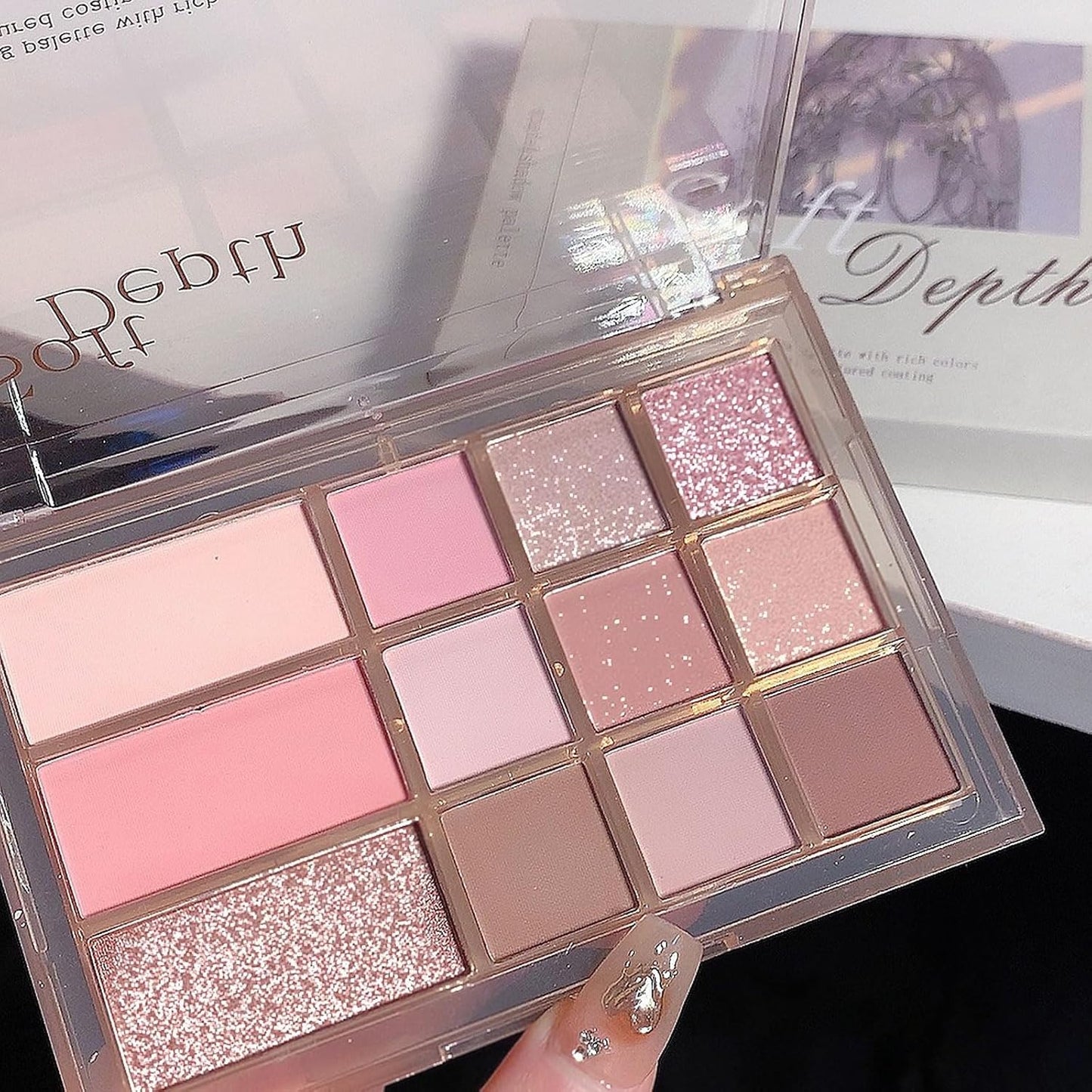 Pink Eyeshadow Palette, Nude Pink Matte Shimmer Glitter Eye Shadow Pallets for Women, 12 Colour Natural Long Lasting Highly Pigmented Pink Brown Eyeshadow Blush Make-Up Palettes