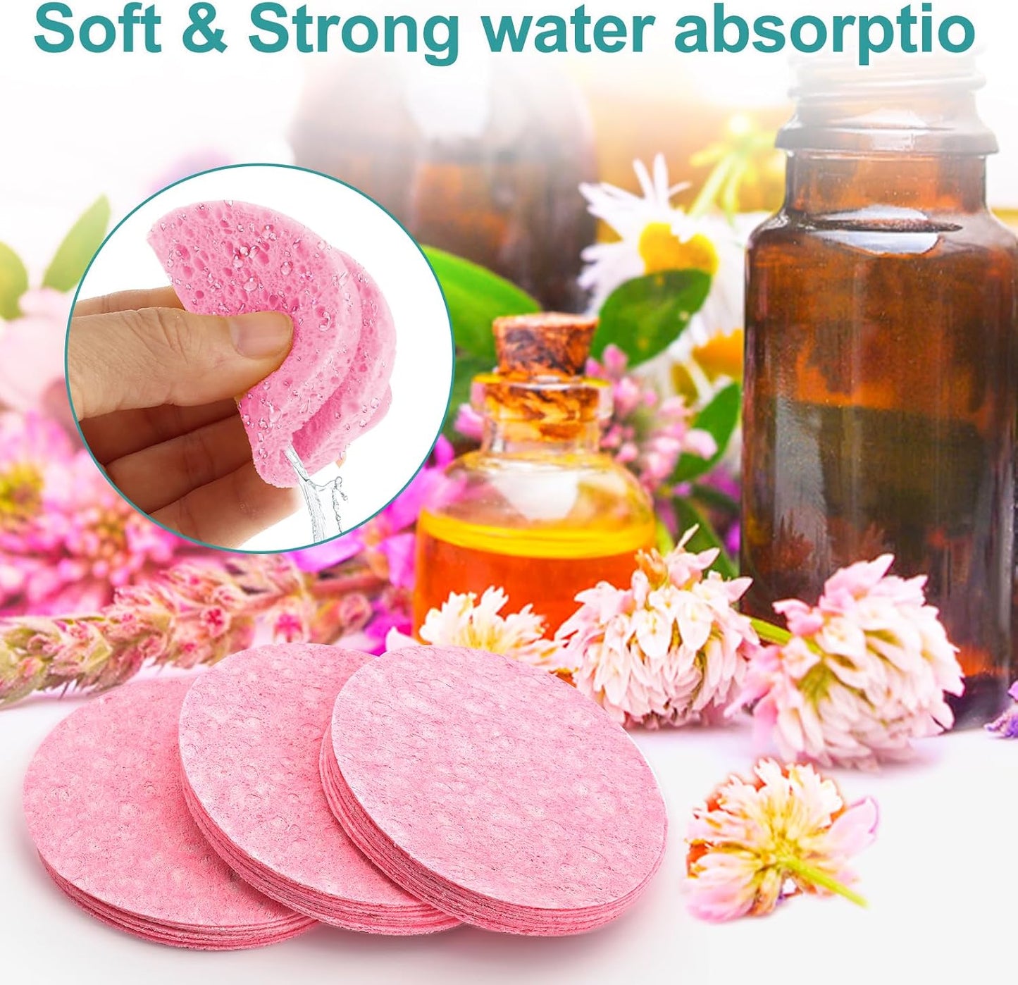 60Pcs Facial Sponges Compressed Face Sponges Cleansing 100％ Natural Wood Pulp Cotton Face Exfoliator Pad Sponge Face Cleansing Pads for Daily Skin Care Deep Cleaning Makeup Removal (Pink)