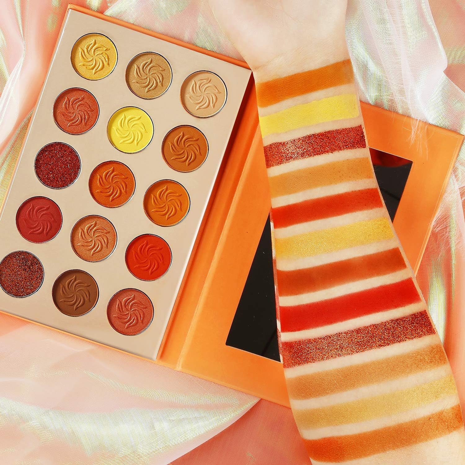 Red Orange Eyeshadow Palette, Highly Pigmented Warm Eye Shadow Palettes Glitter Matte Shimmer, Neutral Brown Yellow Gold Fall Sunset Eyeshadow Pallet, for Halloween Pumpkin Makeup