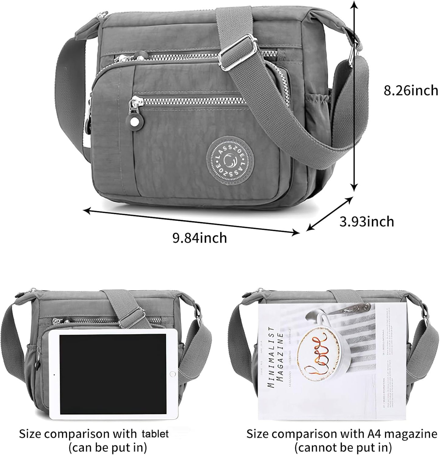 Nylon Crossbody Bag for Women Waterproof Multi-Pocket Handbag Shoulder Bags Travel Messenger Bag Ladies Tote for Shopping Hiking Daily Use