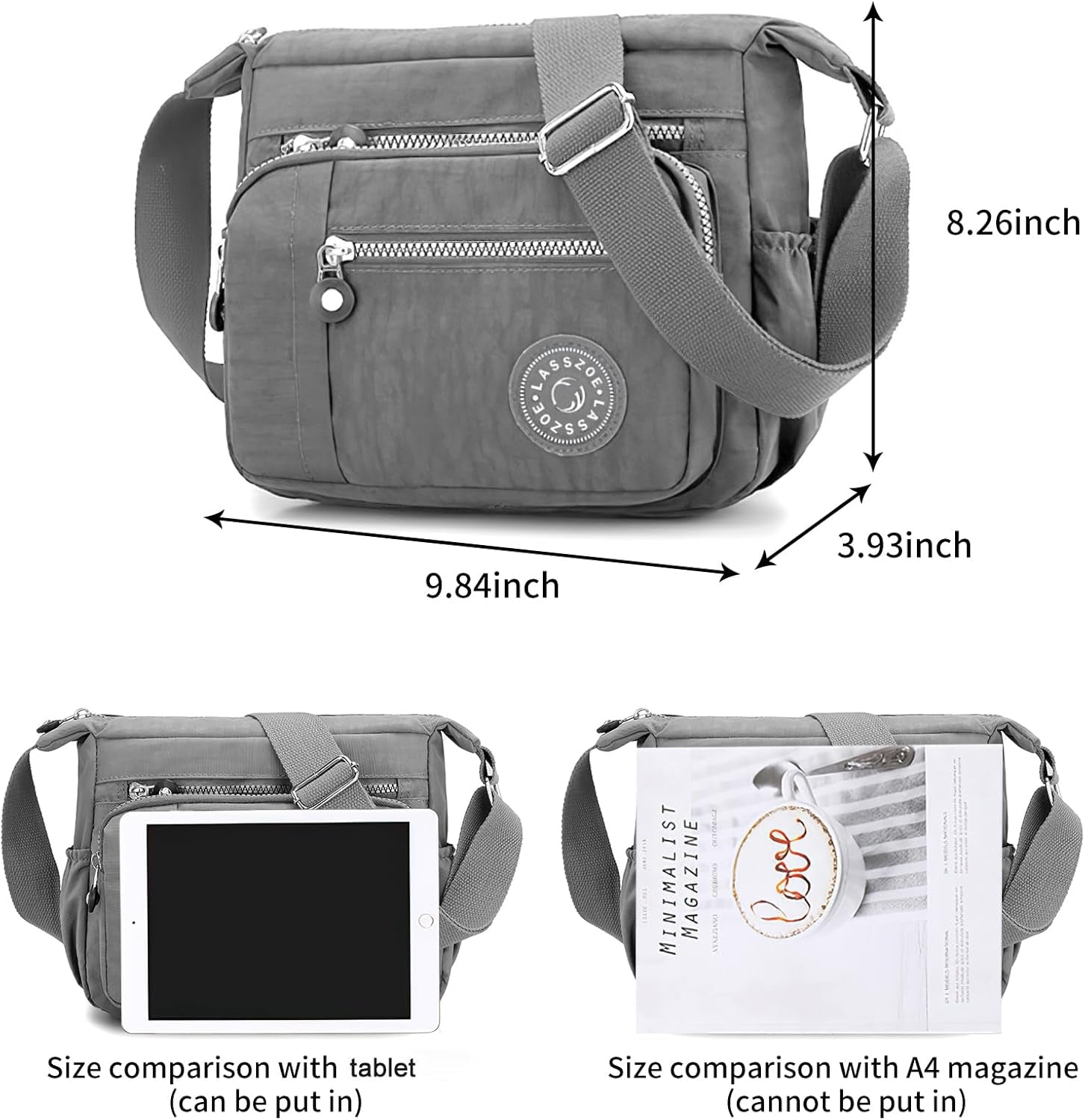 Nylon Crossbody Bag for Women Waterproof Multi-Pocket Handbag Shoulder Bags Travel Messenger Bag Ladies Tote for Shopping Hiking Daily Use