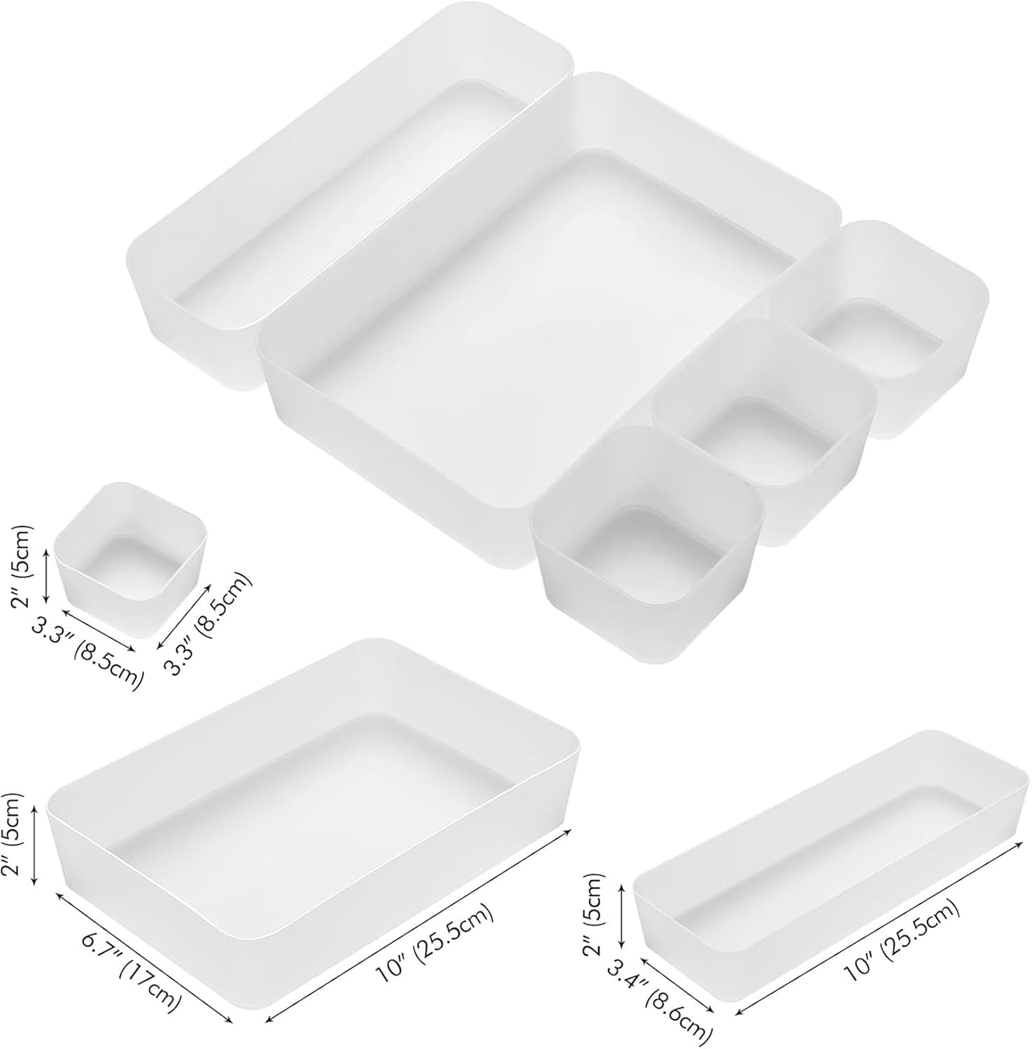 5 Pcs Drawer Organizer Tray Storage Box for Bedroom Dresser Bathroom Kitchen, Frosted