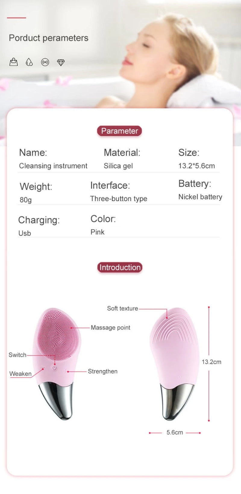Electric Silicone Facial Cleansing Brush Face Skin Care Deep Cleaner Massager UK