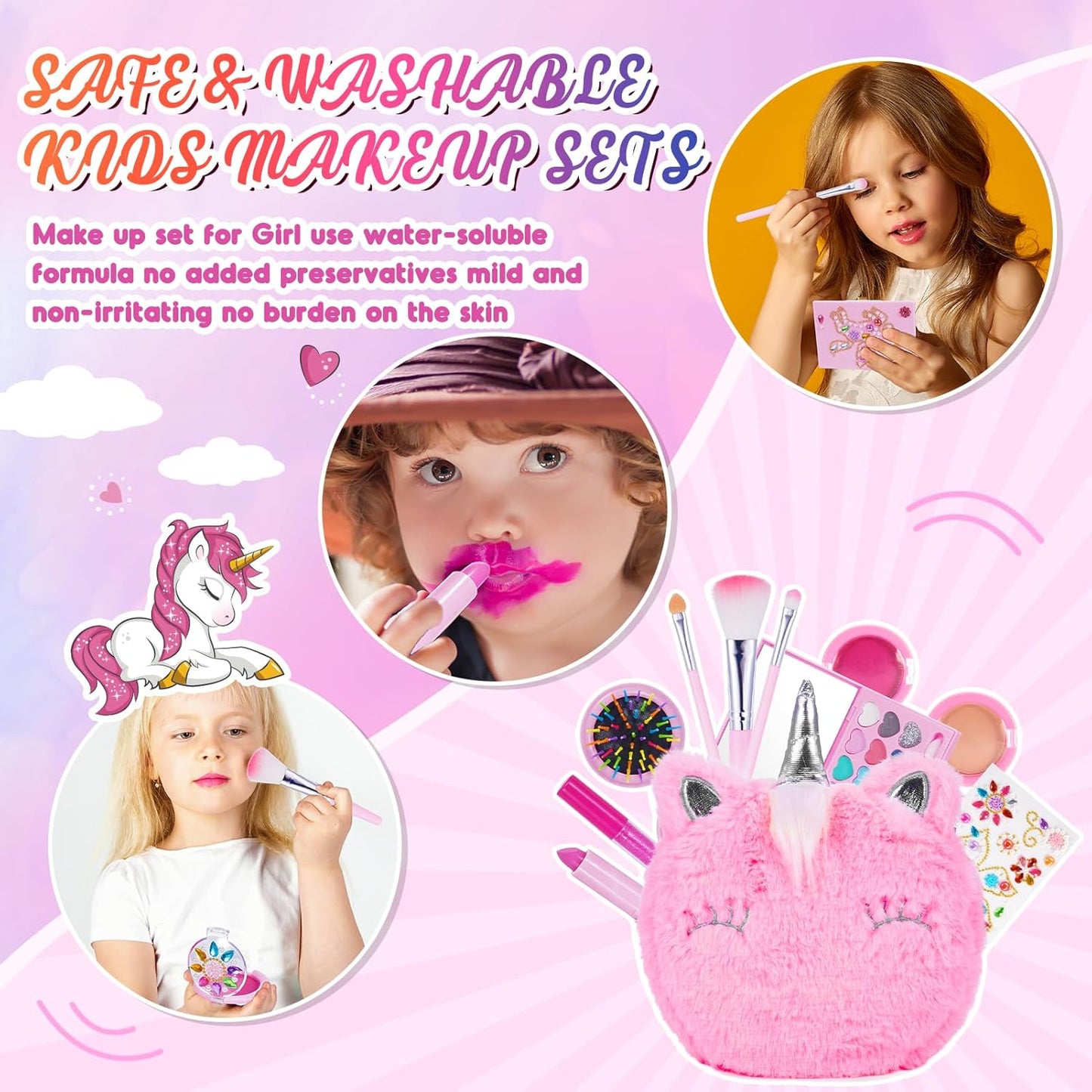 Kids Makeup Sets, 4 5 6 Year Old Girl Gifts for 3-12 Year Olds Toys Age 4 5 6 7 8 Unicorn for Girls Make up Set Birthday Gifts for Girls Kids Toys Pretend Unicorn