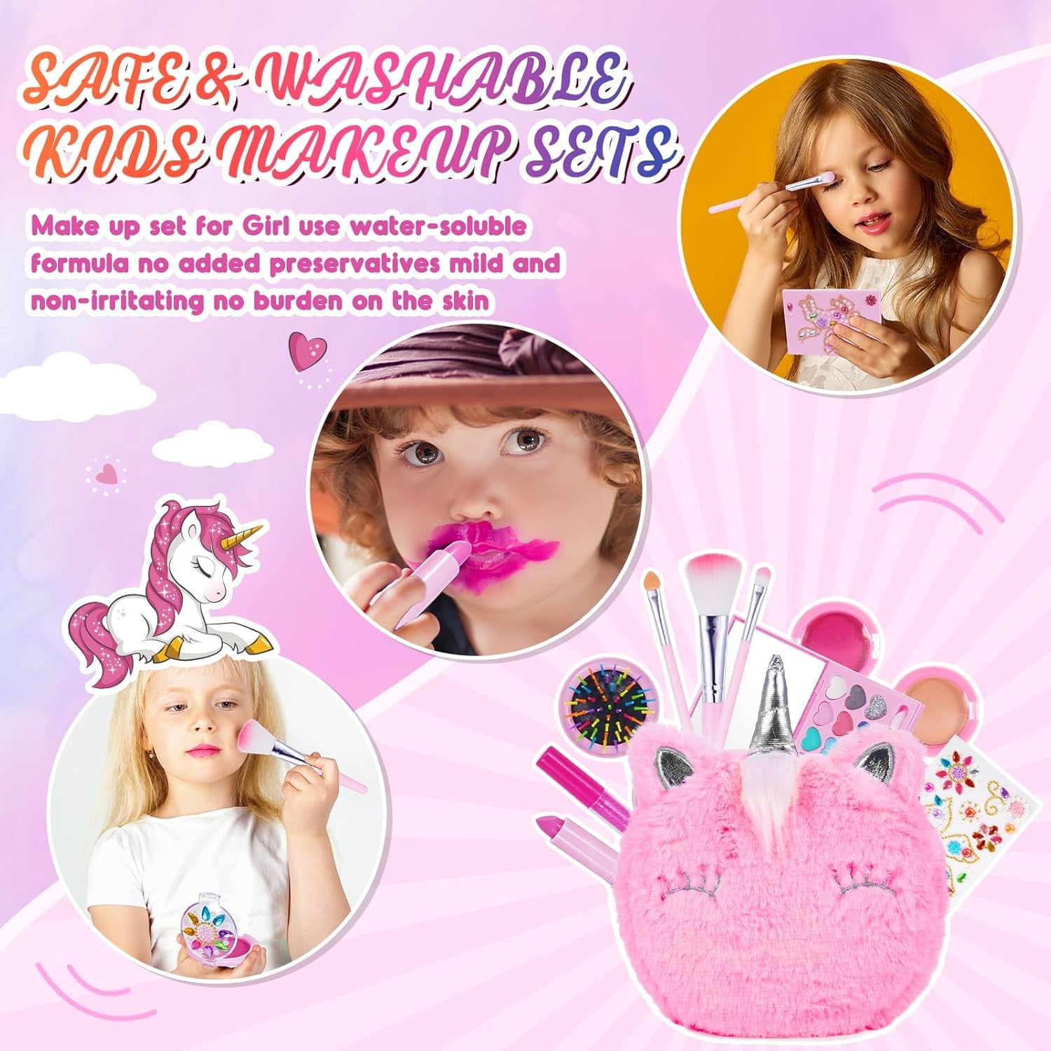 Kids Makeup Sets, 4 5 6 Year Old Girl Gifts for 3-12 Year Olds Toys Age 4 5 6 7 8 Unicorn for Girls Make up Set Birthday Gifts for Girls Kids Toys Pretend Unicorn