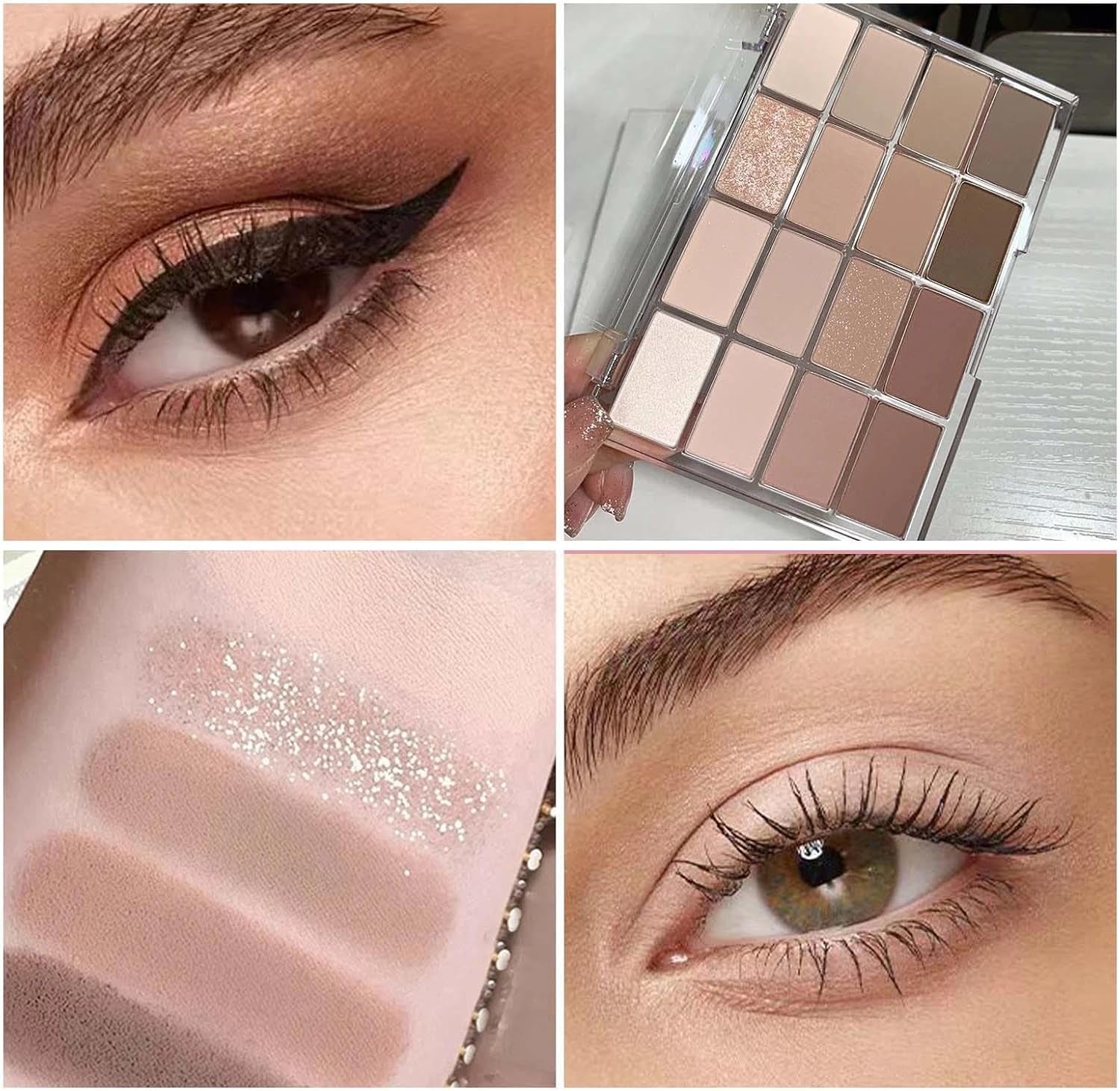 16 Color Nude Eyeshadow Palette for Women - Long-Lasting, Pigmented, Shimmering and Matte Make-Up Palettes. Waterproof, Mixable, Brown, Gray and Nude