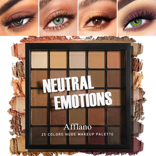 Nude Neutral Eyeshadow Palette, 25 Colours Matte Shimmer Brown Gold Dark Eyeshadow Palette, Highly Pigment Smokey Natural Eye Shadow Makeup, Long Lasting Blendable Waterproof for Daily Festival