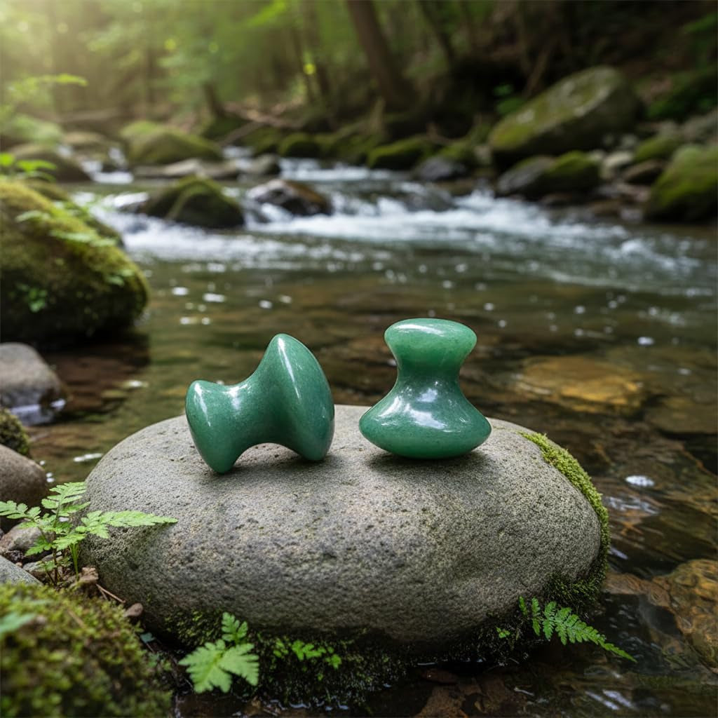 2Pcs Gua Sha Facial Massage Tools, Green Stone Set, Mushroom Face Scraper for Skin Care, Spa