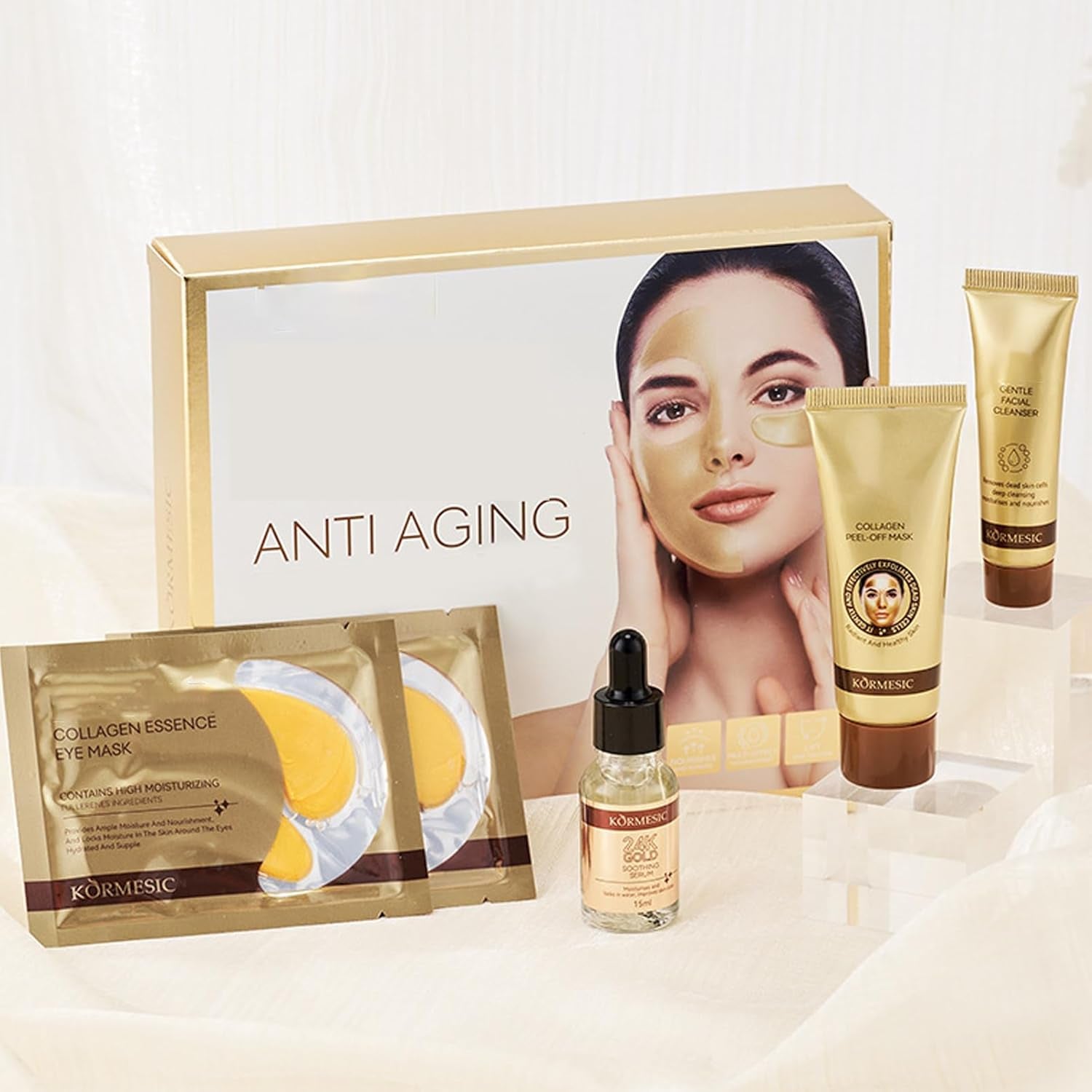 Collagen Face Serum,Collagen Skin Care Sets & Kits,Anti Aging Skin Care Set with Face Serum & Cleanser & Peel-Of Mask &Eye Mask,Fade Fine Lines& Shrink Pore,Skin Care Beauty Gift Set for All Skin Type