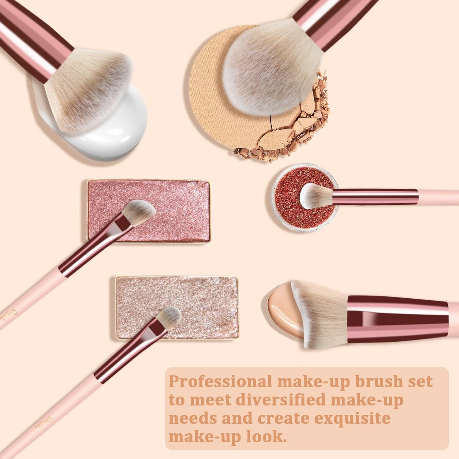 Makeup Brushes  15Pcs Marble Makeup Brush Set Foundation Powder Blush Blending Eyeshadow Brushes Sets