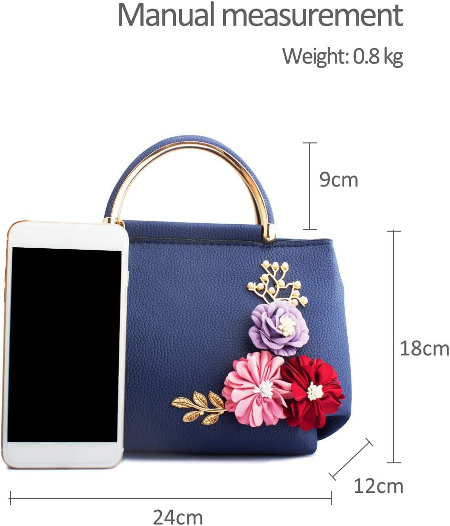 Women Leather Handbag Shoulder Bags with Flower Vintage Handle Bag Designer Tote Purse with Pompom Khaki