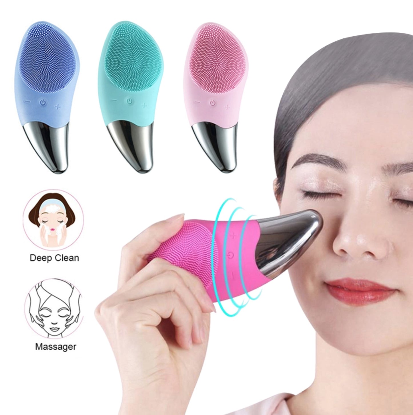 Electric Silicone Facial Cleansing Brush Face Skin Care Deep Cleaner Massager UK