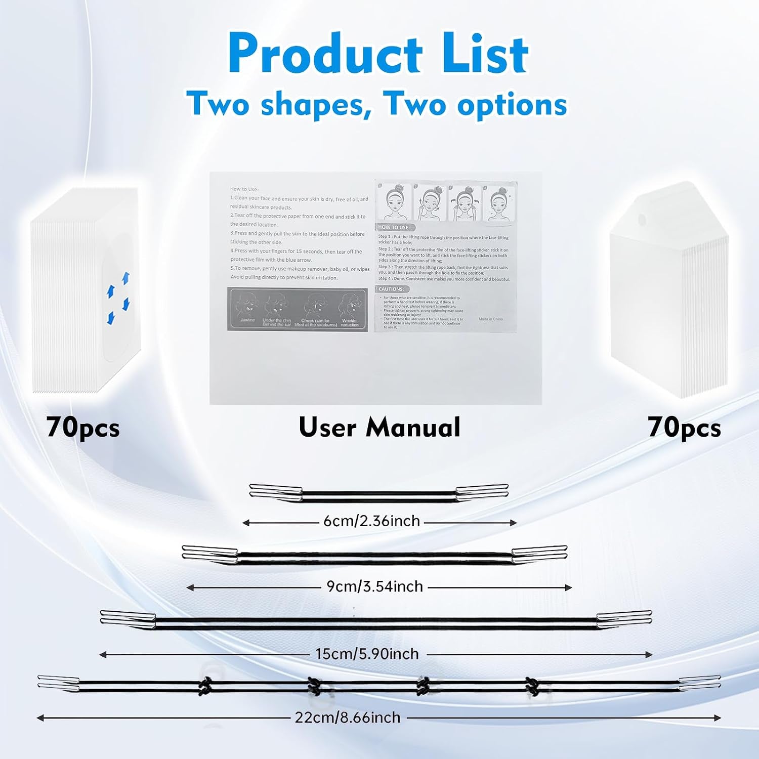 148Pcs Face Lift Tape Invisible with 8 String, V Edge Patches Face Lift for Wrinkles, Instant Neck Lifting Tape and Bands for Double Chin Saggy, Tightening Skin Make up Tools (70 Rope + 70 Cordless)