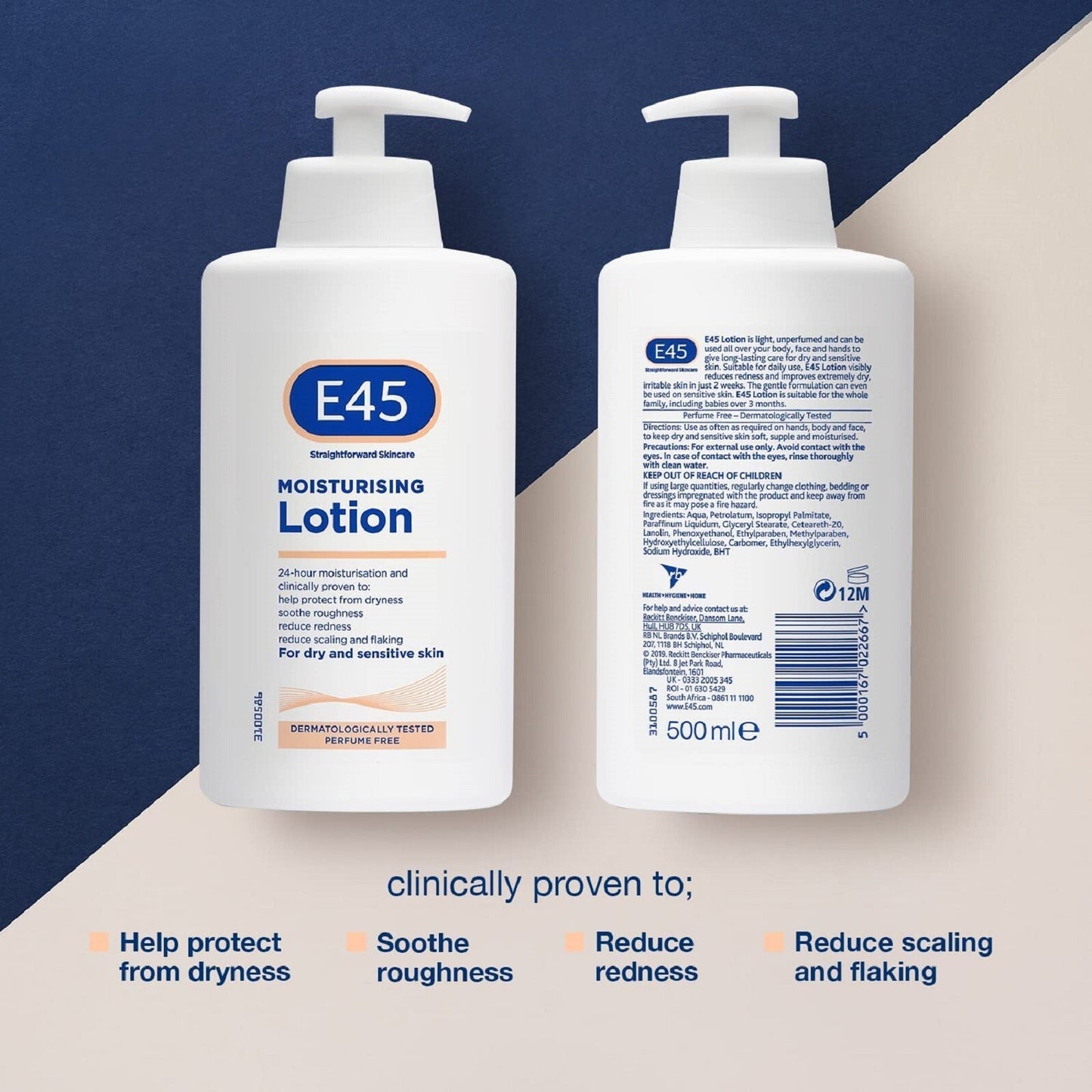 E45 Moisturising Lotion Pump - 500G - Dermatological - Skin Care Cream