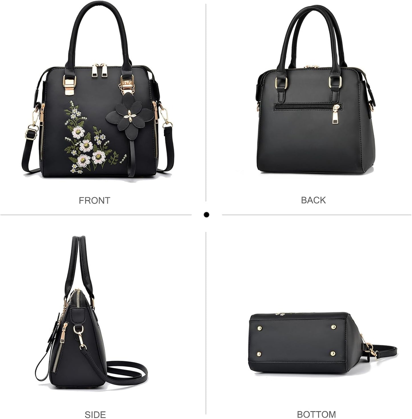 Ladies Designer Handbags Small Top Handle Bags Womens Elegant Shoulder Bag PU Leather Crossbody Bag Square Handbag with Flowers Embroidered