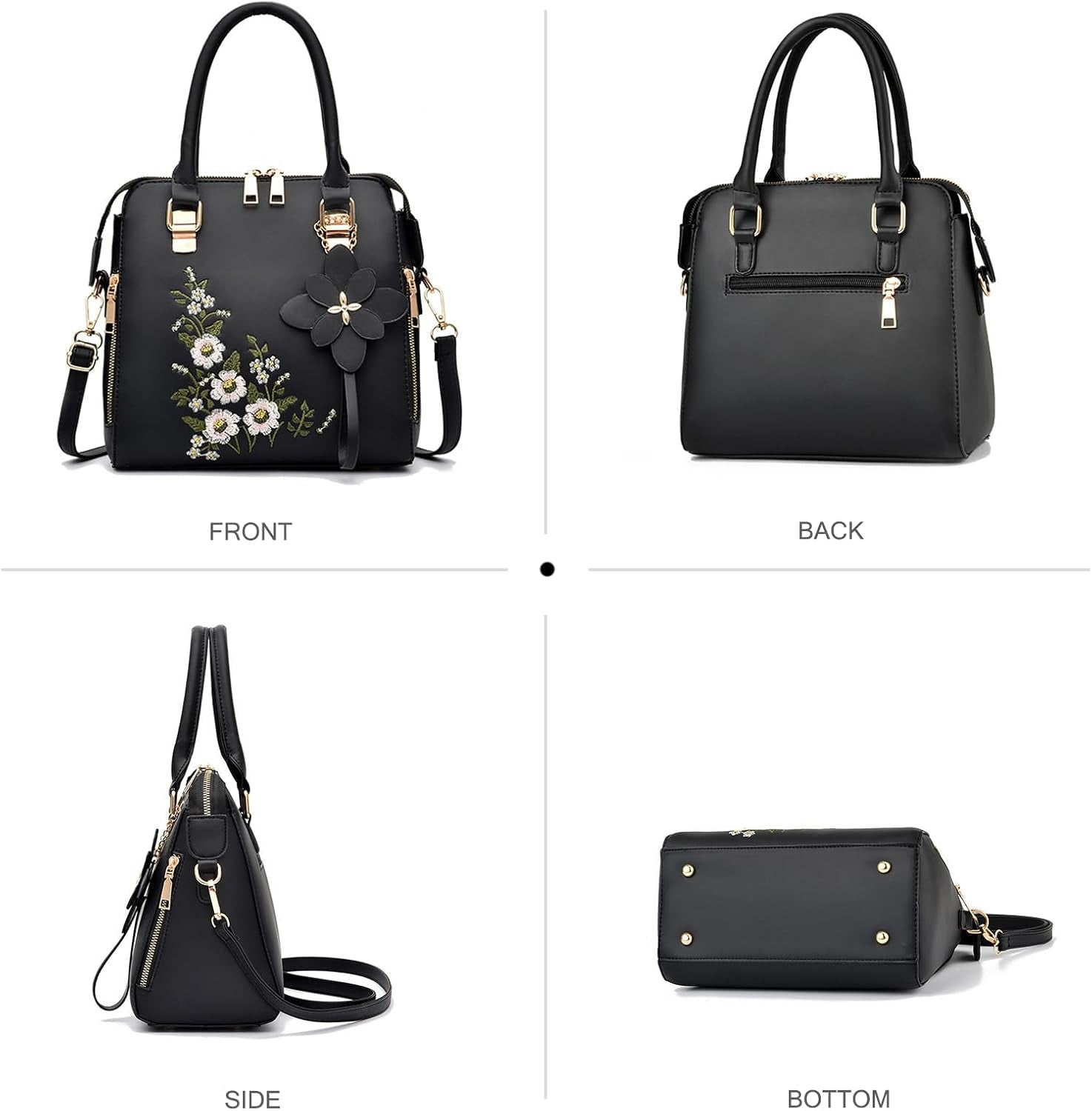 Ladies Designer Handbags Small Top Handle Bags Womens Elegant Shoulder Bag PU Leather Crossbody Bag Square Handbag with Flowers Embroidered