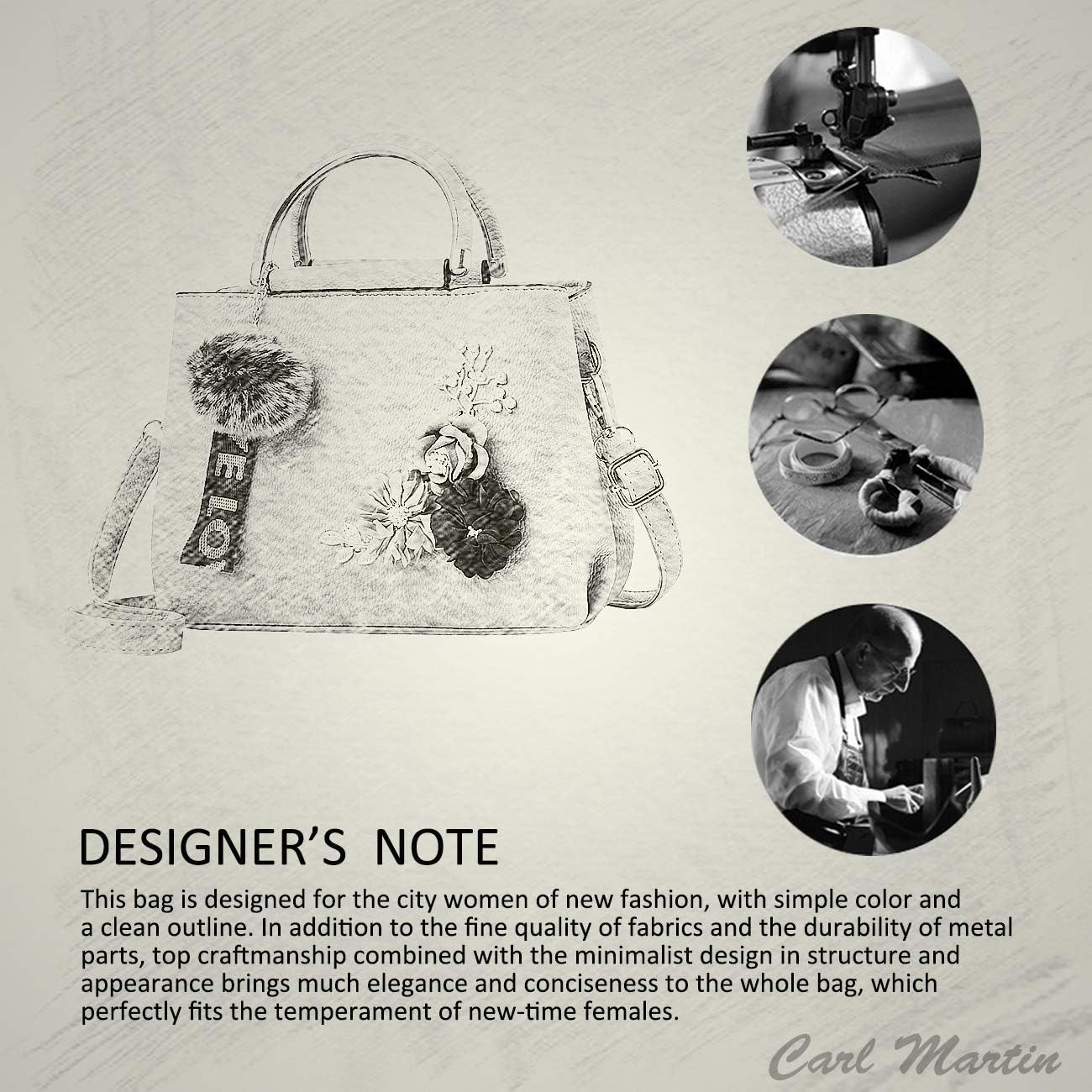 NICOLE&DORIS Women Leather Handbag Shoulder Bags with Flower Vintage Handle Bag Designer Tote Purse with Pompom Red
