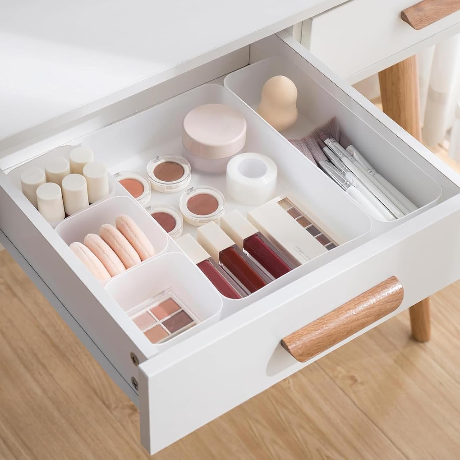 5 Pcs Drawer Organizer Tray Storage Box for Bedroom Dresser Bathroom Kitchen, Frosted
