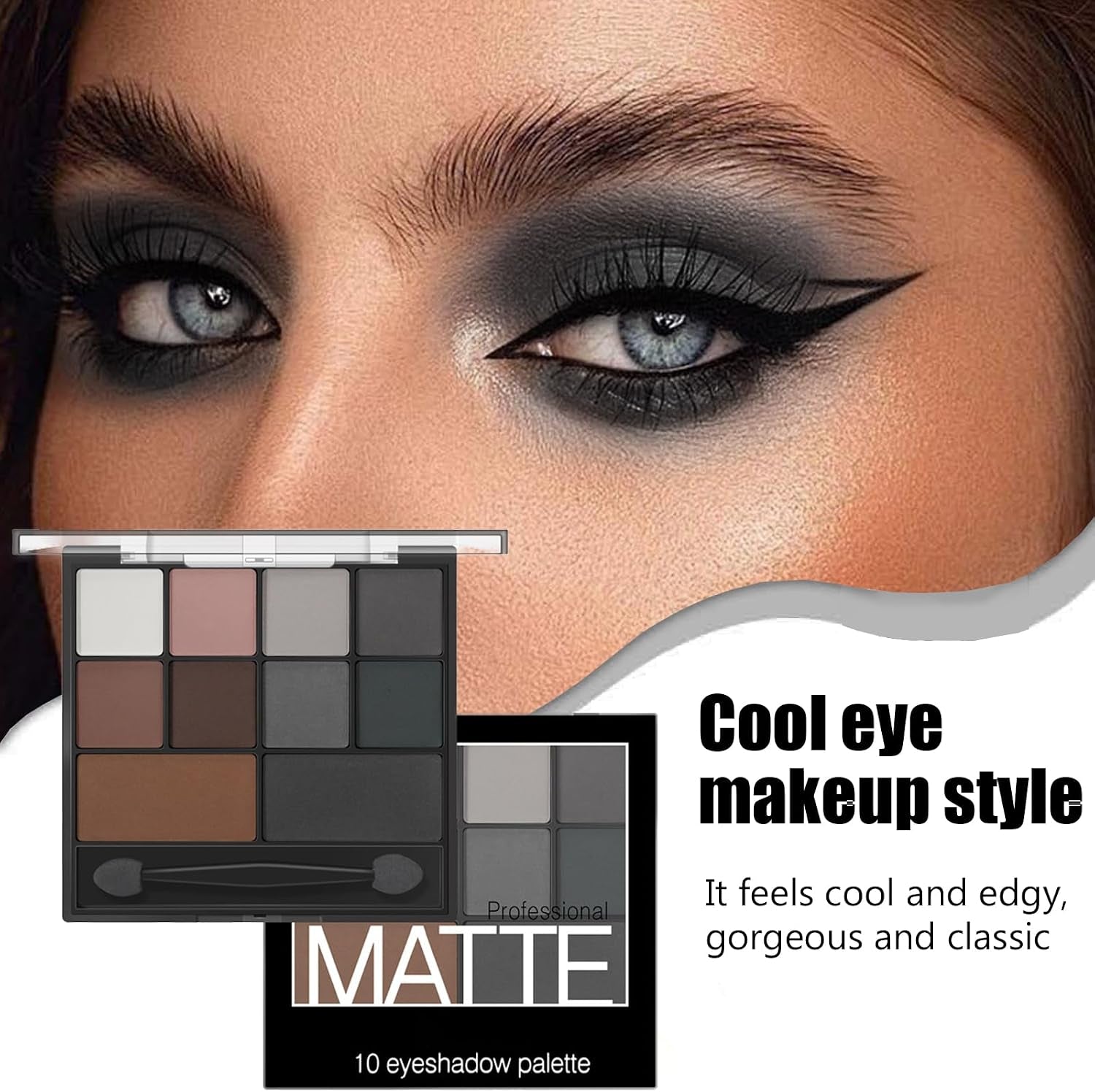 Matte Smokey Eyeshadow Palette - Highly Pigmented Waterproof Grey & Black Eye Shadow with Dual-Ended Brush for Long-Lasting Makeup Look - Suitable for Women