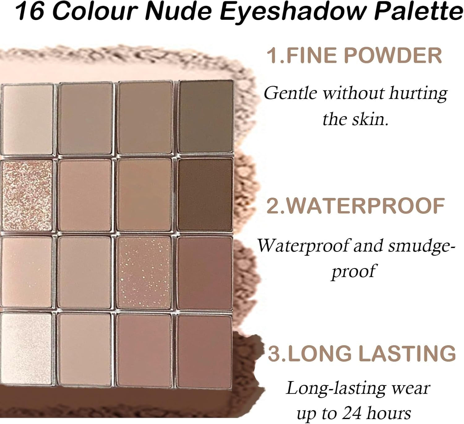 Nude Eyeshadow Palette, 16 Colours Brown Grey Nude Eye Shadows Palette for Women Long Lasting Highly Pigmented Shimmer Matte Eyeshadow Make-Up Palettes Waterproof Blendable Brown Eyeshadow Palette