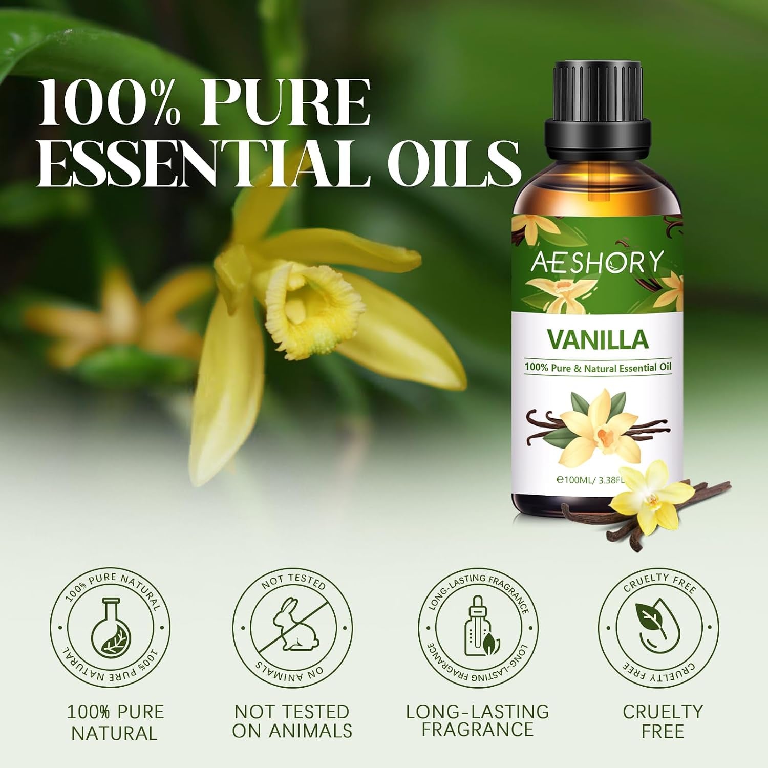 Vanilla Essential Oils 100Ml, Vanilla Scent Oil Aromatherapy Oils for Diffuser, Humidifier, Home Fragrance, Candle Making, Perfumes, Skin Care, Relaxation