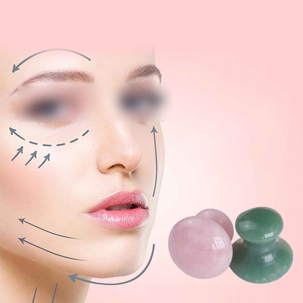 2Pcs Gua Sha Facial Massage Tools, Green Stone Set, Mushroom Face Scraper for Skin Care, Spa