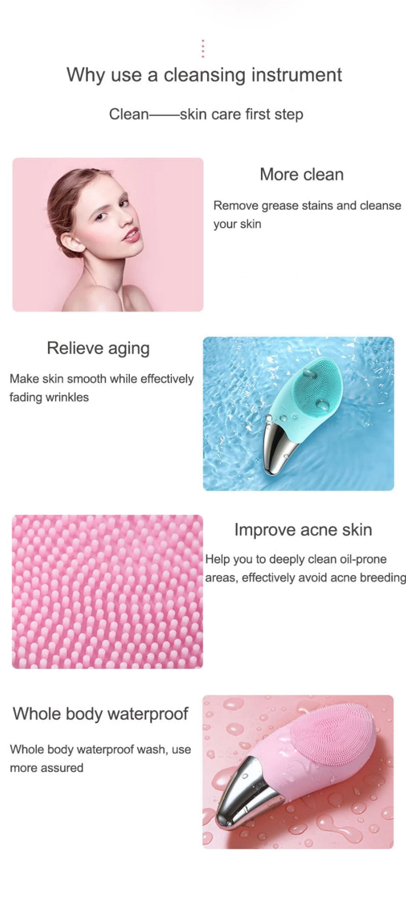 Electric Silicone Facial Cleansing Brush Face Skin Care Deep Cleaner Massager UK