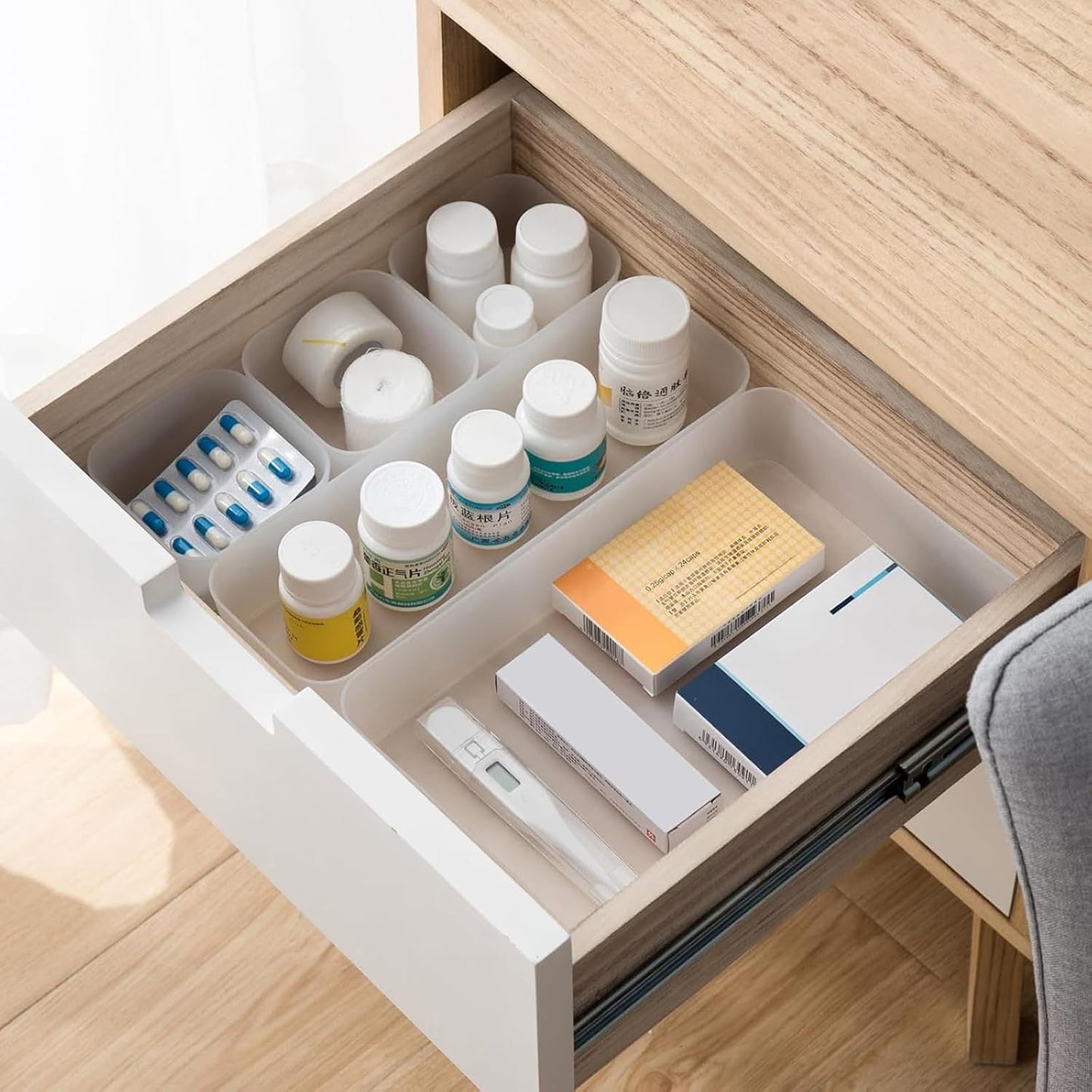 5 Pcs Drawer Organizer Tray Storage Box for Bedroom Dresser Bathroom Kitchen, Frosted