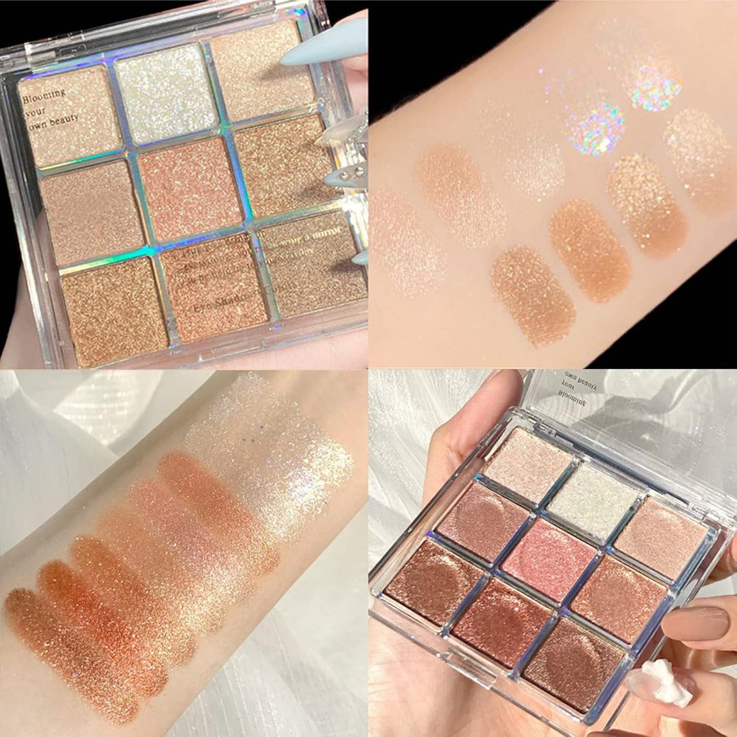 Glitter Eyeshadow Palette Shimmer 9 Colors Eye Shadow Make-Up Glitter Pressed All Highly Pigmented